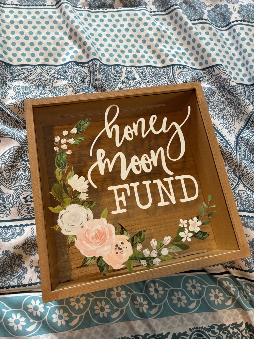 Honey Moon Fund Decorative Wood Shadow Box - White Script